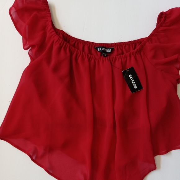 Express Red Flowy Crop Top Blouse. Juniors Small. - Picture 1 of 11